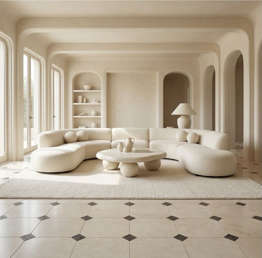 Da Vinci Beige RMB 45x45 + Taco Férrico 8x8 · Estar — interior español con pavimento cerámico