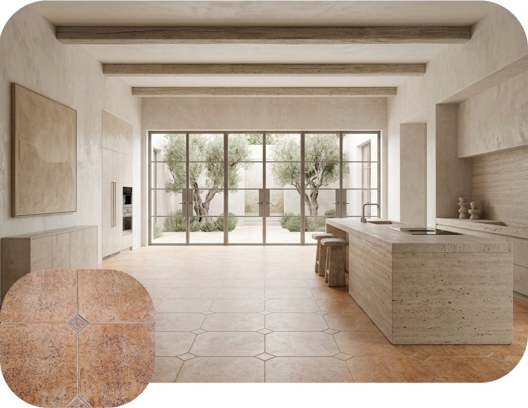 Pirita Ocre RMB 45x45 + Taco 200 · Cocina — interior español con pavimento cerámico