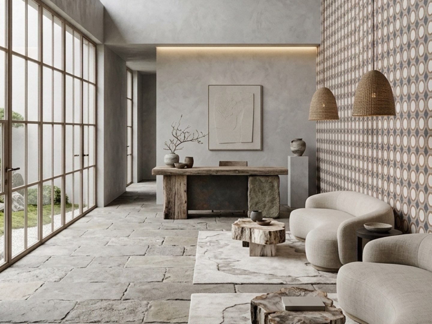 Ocala 20×20 · Estar — interior español con cerámica de 20×20