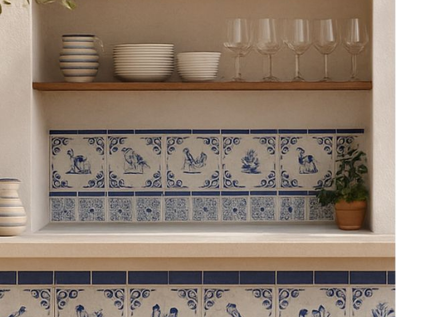 Taco 140 Azul 10×10, precorte 33×33 — ambiente office de villa española