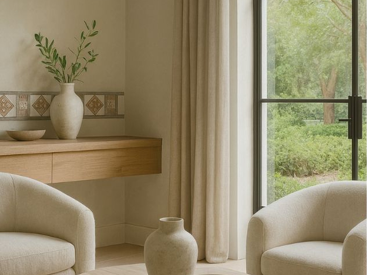 Cenefa TN-15 10×33, precorte 33×33 — ambiente salón de villa española