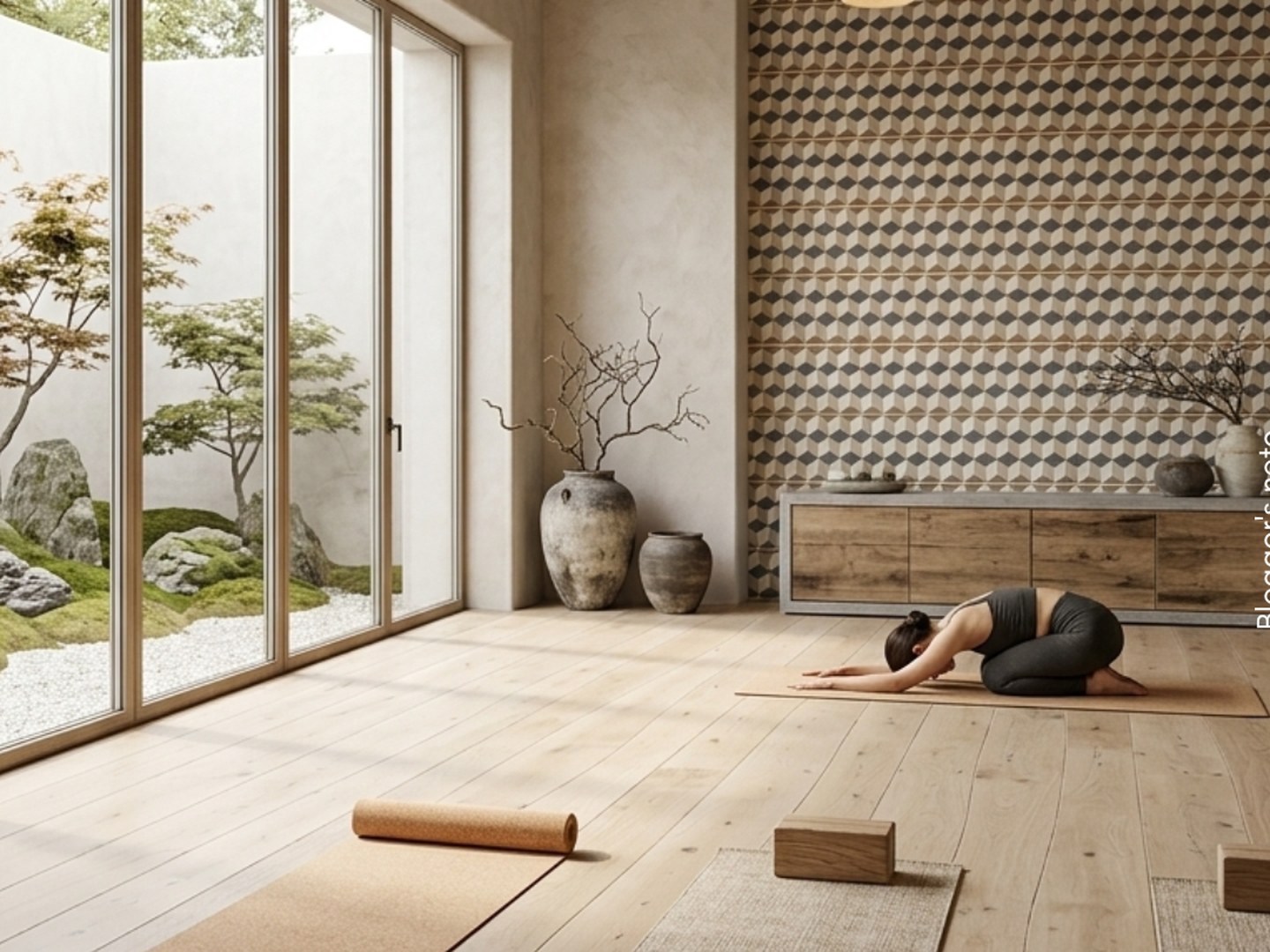 Miami 20×20 · Sala de yoga — interior español con cerámica de 20×20